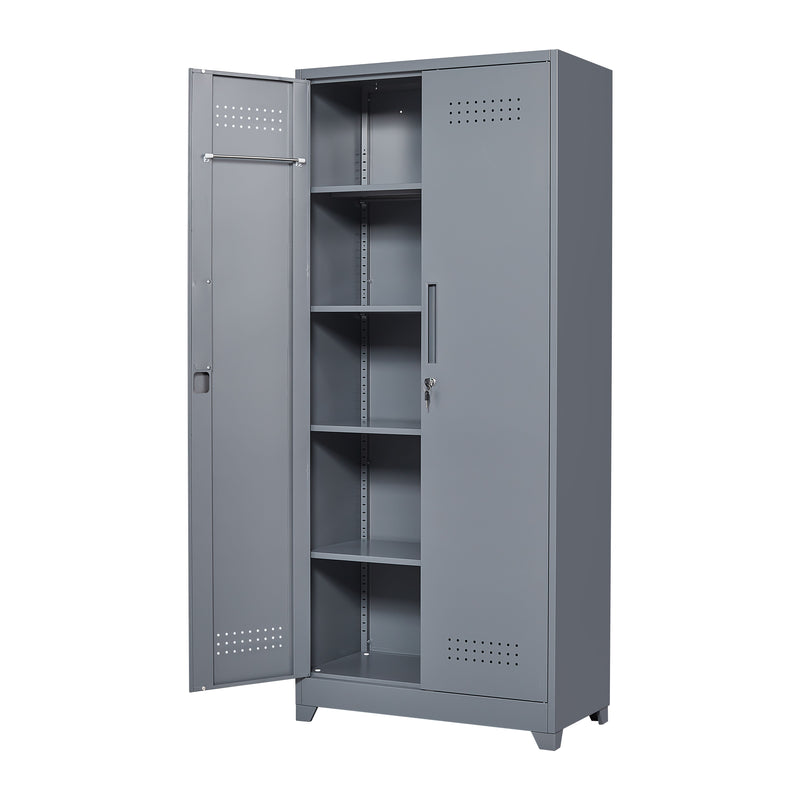 Metal Storage Cabinets, Cleaning Tool Cabinet With Locking Door, Tall Broom Tool Organizer And Storage, Large Storage Cabinet For Kitchen