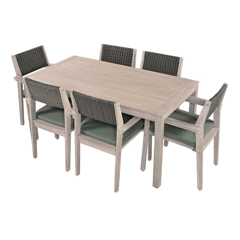 Outdoor Dining Set Patio Dining Table And Chairs With Rattan Backrest And Removable Cushions For Patio And Backyard - White Washed