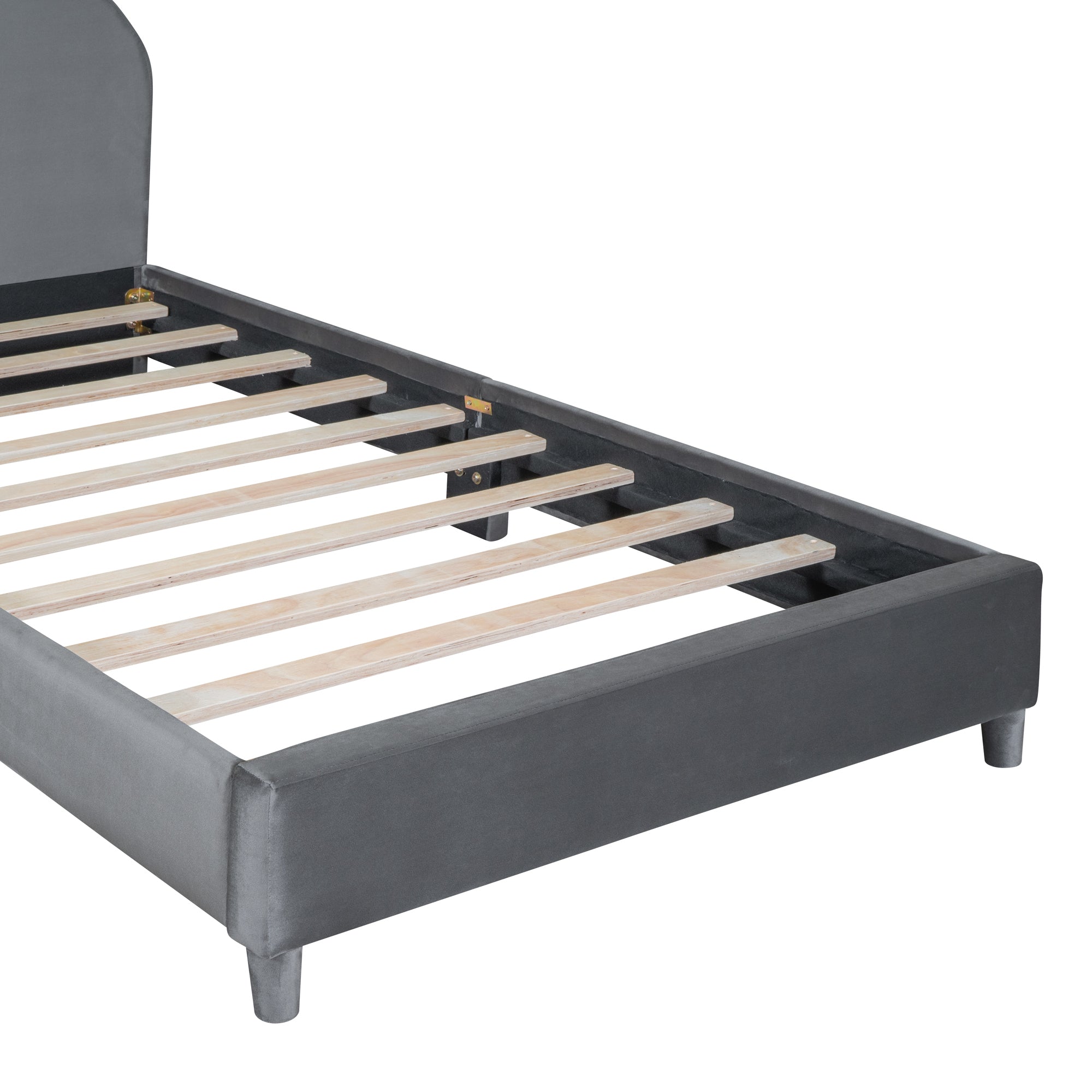 Twin Size Upholstered Platform Bed with Bear Ear Shaped Headboard, Gray - Atlantic Fine Furniture Melbourne FL