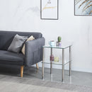 Modern 2 Piece Side Table With Storage Shelf, Tempered Glass, Space Saving Design - Clear
