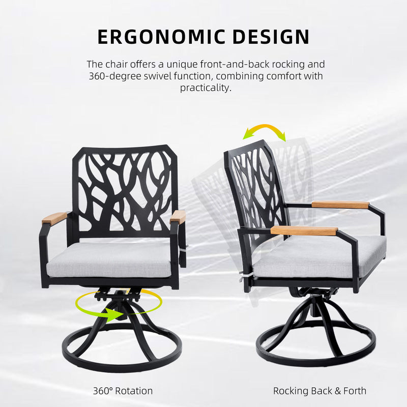 Outdoor Patio Swivel Rocker With Outdoor Grade Sunbrella Cushions, Branch Like Backrest (Set of 2) - Bourbon Brown