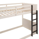 Twin over Twin Boat-Like Shape Bunk Bed with Storage Shelves, Cream+Espresso