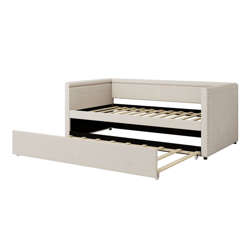 Modern Style Upholstered Daybed With Trundle For Guest Room, Small Bedroom