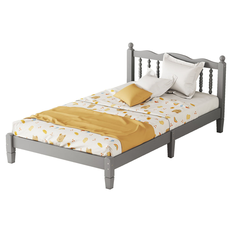 Bed With Column Decoration Headboard, With Bed Slats