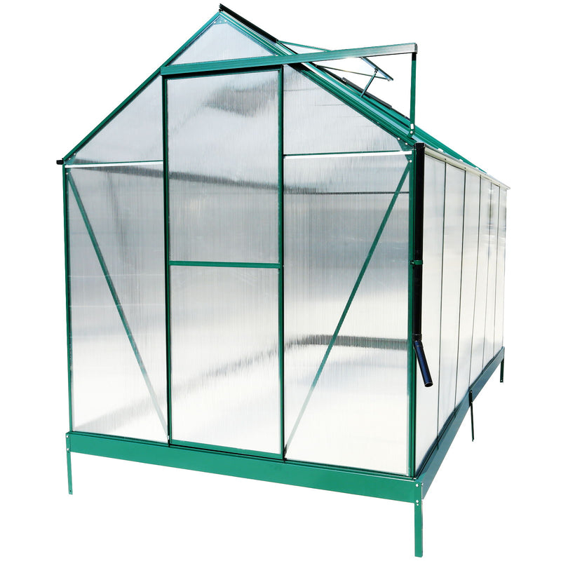 Polycarbonate Greenhouse, Heavy Duty Outdoor Aluminum Walk-In Green House Kit With Rain Gutter, Vent And Door For Backyard Garden