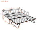Full Size Metal Daybed with Twin Size Adjustable Trundle, Portable Folding Trundle, Black(OLD SKU:MF293736AAB)