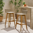 Equinox - Outdoor Barstool With Rattan Wicker Top And X Stretcher Frame (Set of 2)
