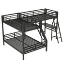 Twin Over Full Bunk Bed With Loft And Desk, L-Shaped Design For 3 Sleepers - Black