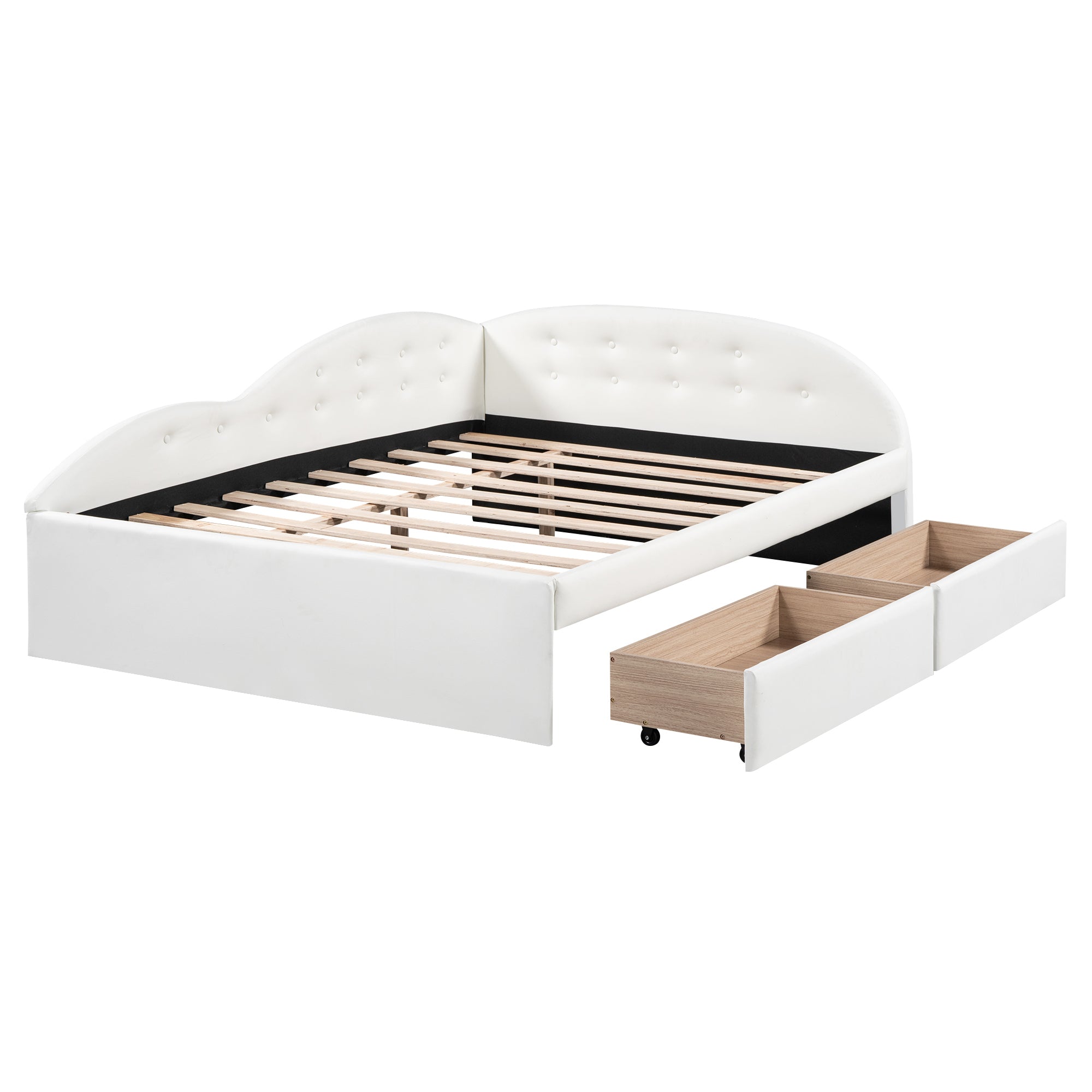 Full Size PU Upholstered Tufted Daybed with Two Drawers and Cloud Shaped Guardrail, White - Atlantic Fine Furniture Melbourne FL
