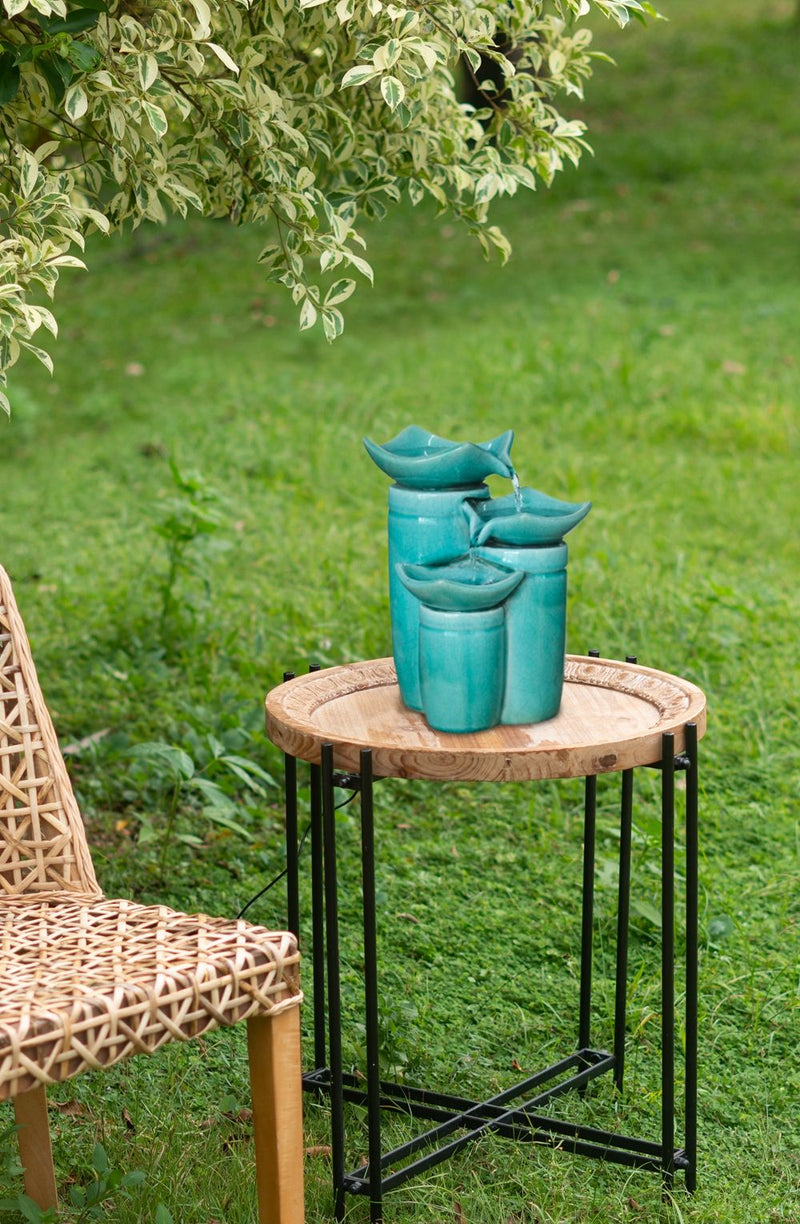 Decorative Ceramic Water Fountain With 3 Tier Design, Indoor Outdoor Tabletop Fountain - Antique Blue