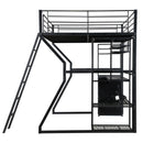 Full Size Gaming Loft Bed With Built In Work Station, Open Wardrobe, LED And Multiple Storage - Black