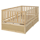 Daybed With Fence Guardrails And 2 Drawers, Split Into Independent Floor Bed & Daybed