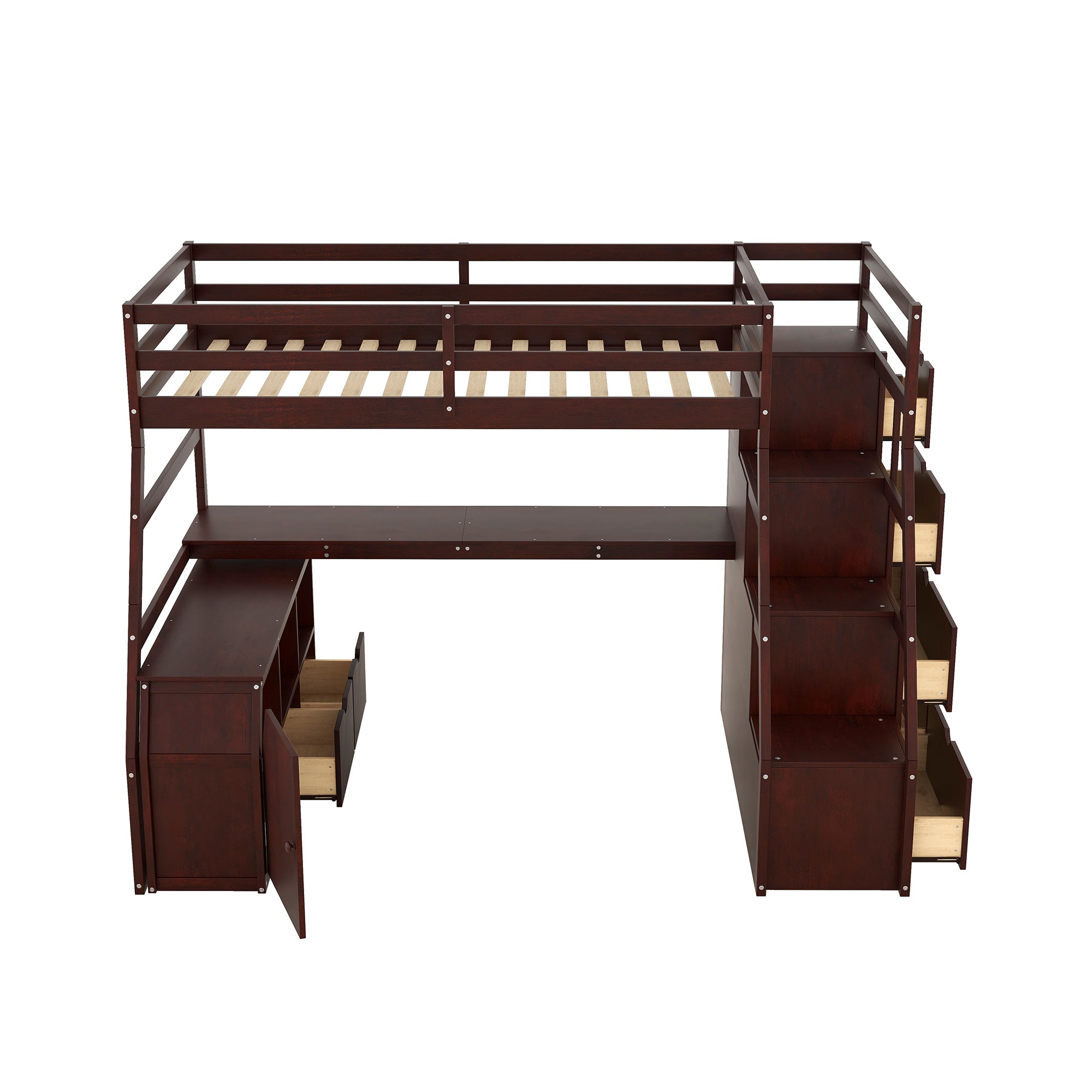 Twin Size Loft Bed with 7 Drawers 2 Shelves and Desk - Espresso - Atlantic Fine Furniture Melbourne FL