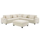 U Shaped Sectional Sofa 6 Seat Couch Set With Oversized Ottoman, Hidden Armrest Storage And Cup Holders USB Charging Ports Wide Seat Sofa