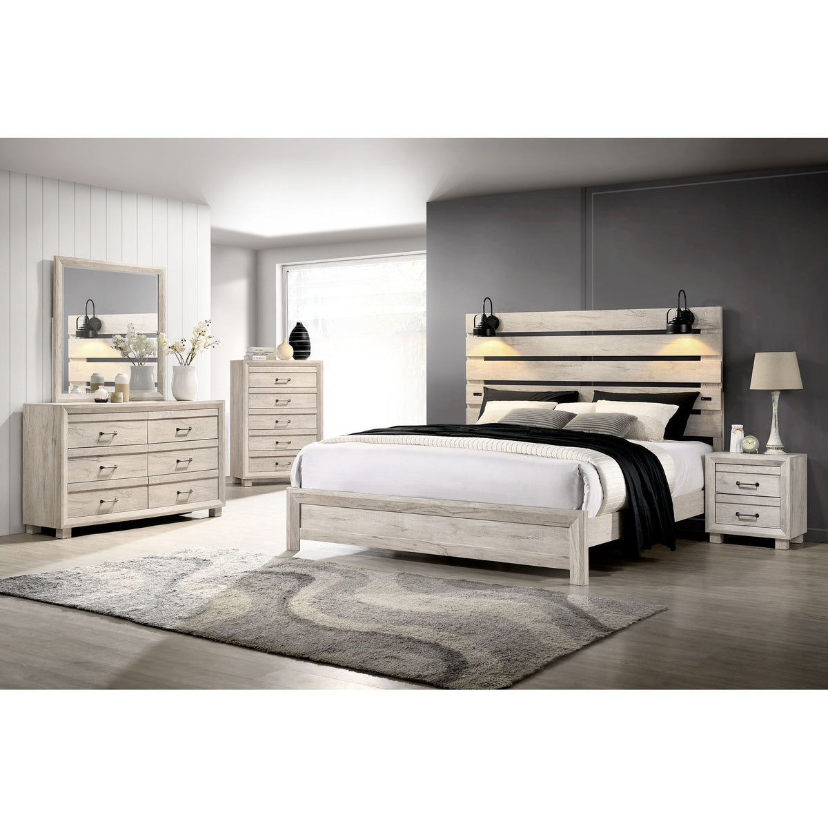 Fort Worth Bed with Lights & USB in White by Elements International, view 8