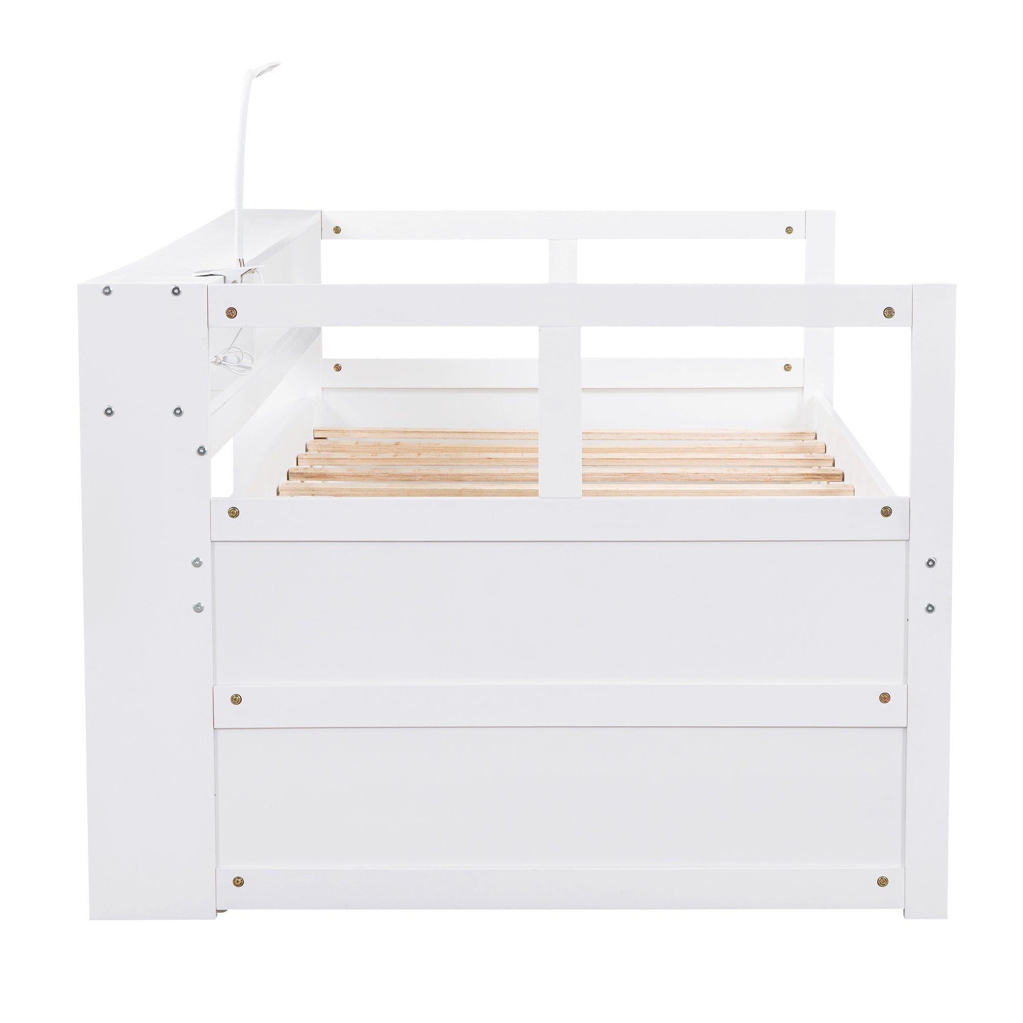 Twin XL Wood Daybed with 2 Trundles, 3 Storage Cubbies, 1 Light for Free and USB Charging Design, White - Atlantic Fine Furniture Melbourne FL
