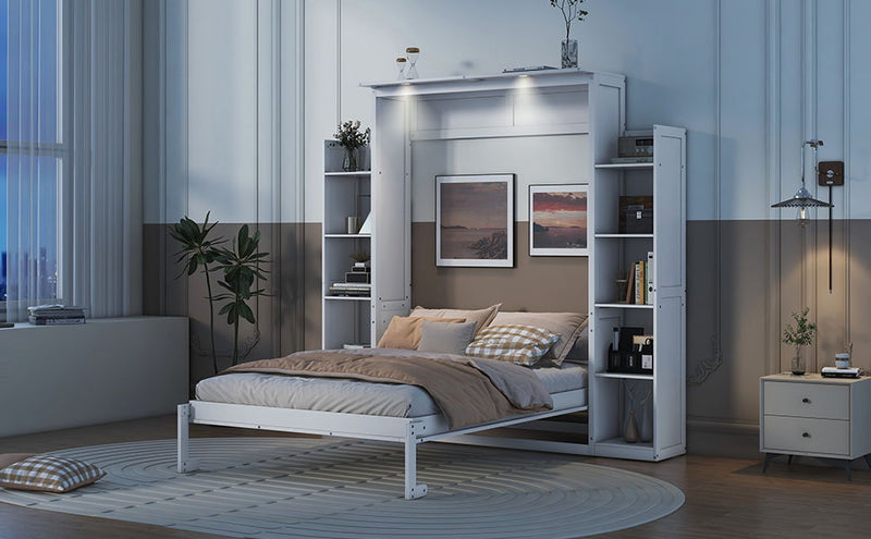 Wall Murphy Bed With Shelves And LED Lights