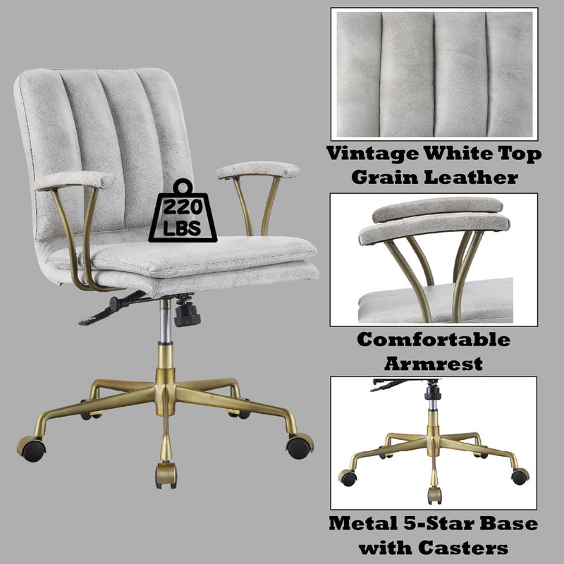 Damir - Office Chair - Vintage White Top Grain Leather & Chrome - Atlantic Fine Furniture Inc