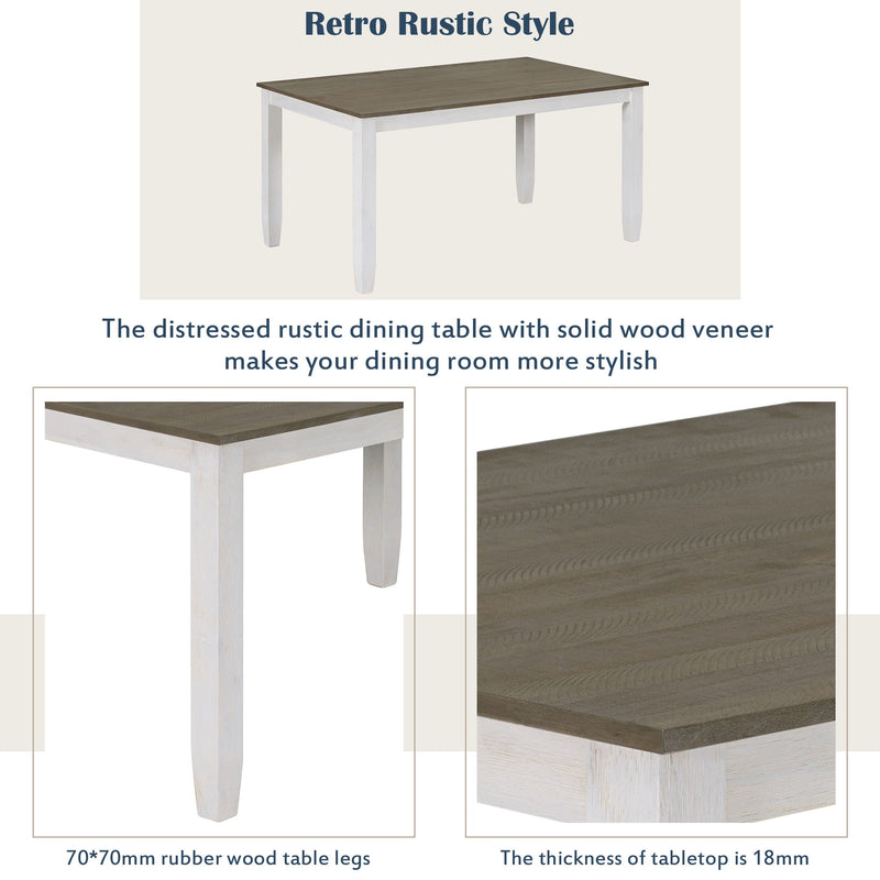 Rustic Style 6 Piece Dining Room Table Set With 4 Upholstered Chairs & A Bench - Brown / Whitewash