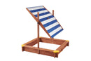 Kids Sandbox With Cover, Sand Box With Adjustable Canopy, Large Outdoor Cedar Sandpit For Backyard Play - Reddish Brown