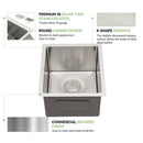 Modern Undermount Stainless Steel Kitchen Sink 16 Gauge, Deep Single Bowl