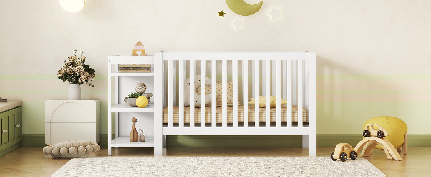Convertible Crib/Full Size Bed with Changing Table, White - Atlantic Fine Furniture Melbourne FL