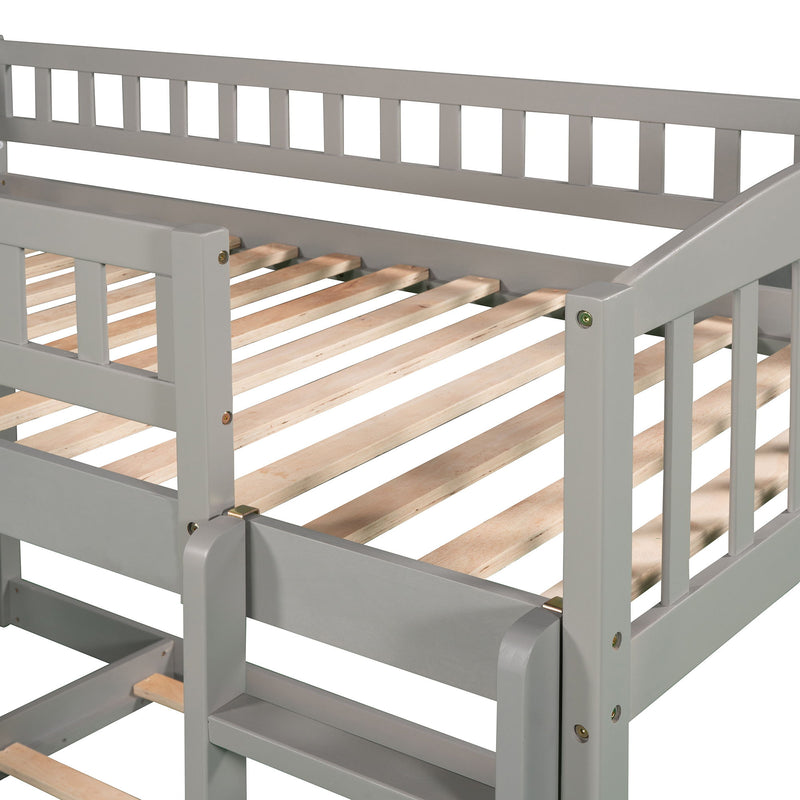 77.4" Twin Over Twin Bunk Bed With Slide And Ladder - Gray