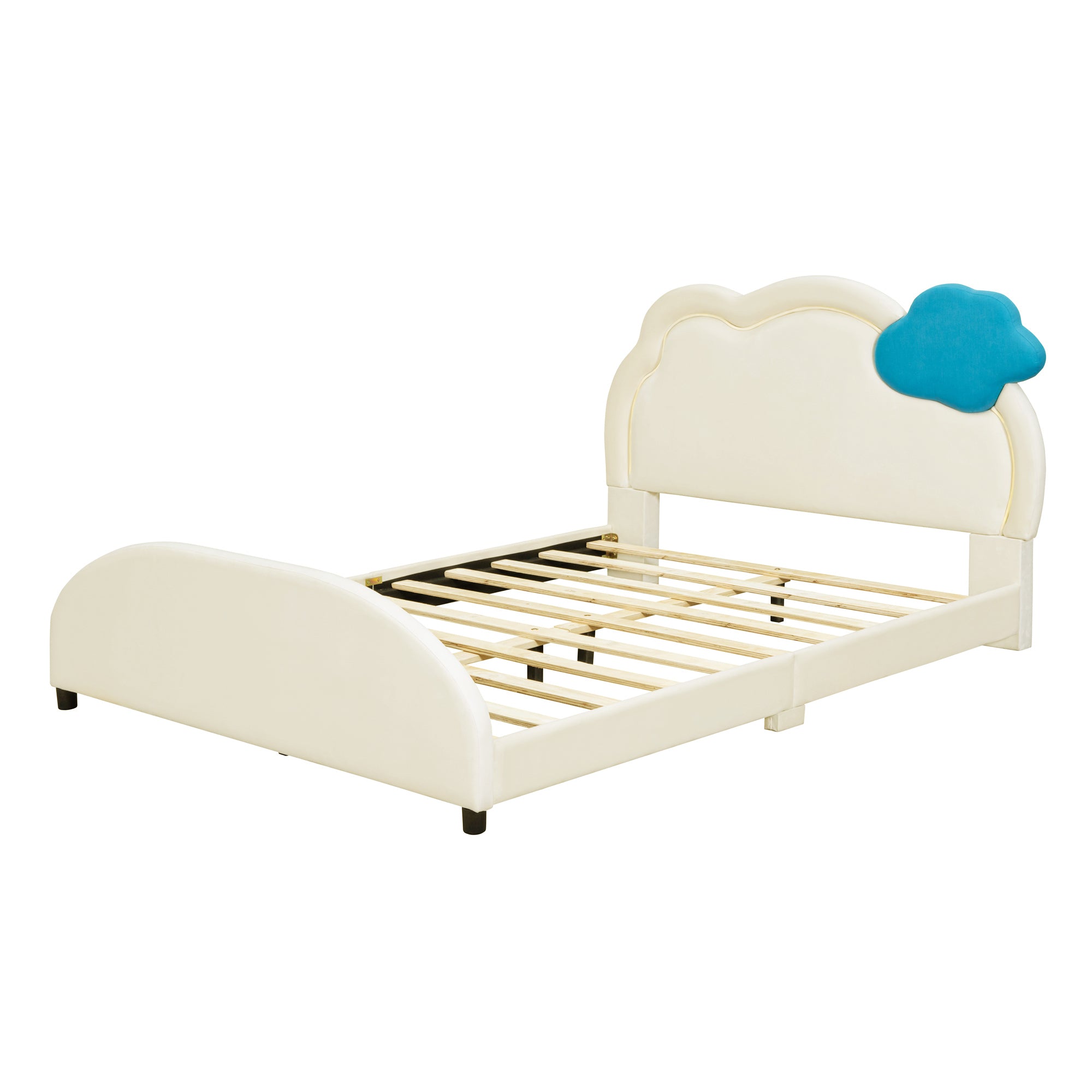 Full Size Upholstered Platform Bed with Cloud-Shaped Headboard and Embedded Light Stripe, Velvet, Beige - Atlantic Fine Furniture Melbourne FL
