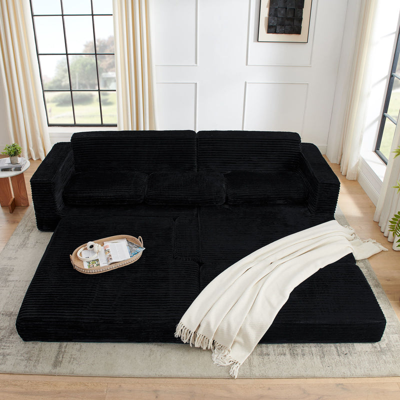 Modern Minimalist L Shape Modular Sectional Sofa, Corduroy Couch