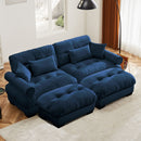Modern Sectional Sofa With Ottoman, Round Bolster Armrests, Waist And Throw Pillows