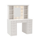Vanity Desk With LED Lighted Mirror, Makeup Vanity With 11 Drawers, Adjustable Lighting - White