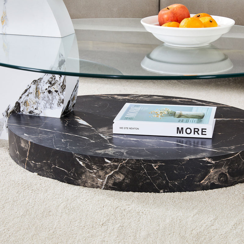 Contemporary Artistic Double Layer Coffee Table,Tempered Glass Top