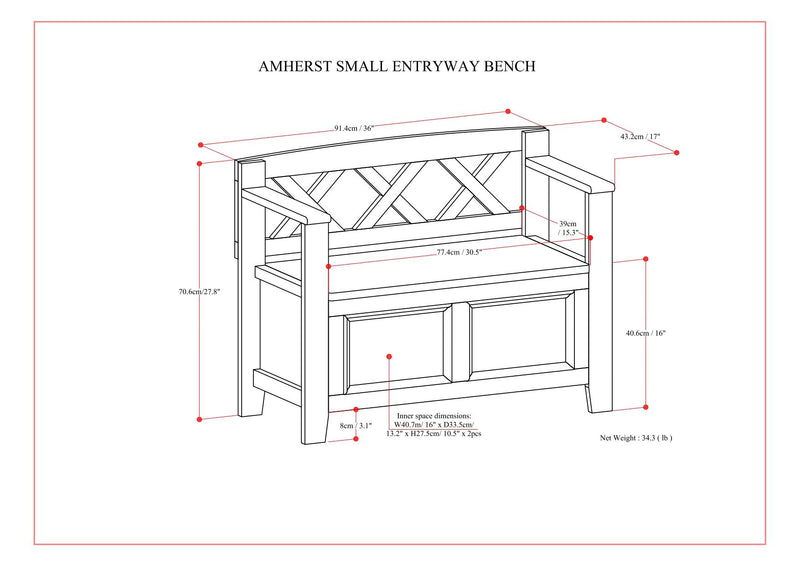 Amherst - Small Transitional Entryway Storage Bench