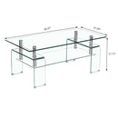 Modern Tempered Glass Coffee Table With 2 Tier Storage For Living Room