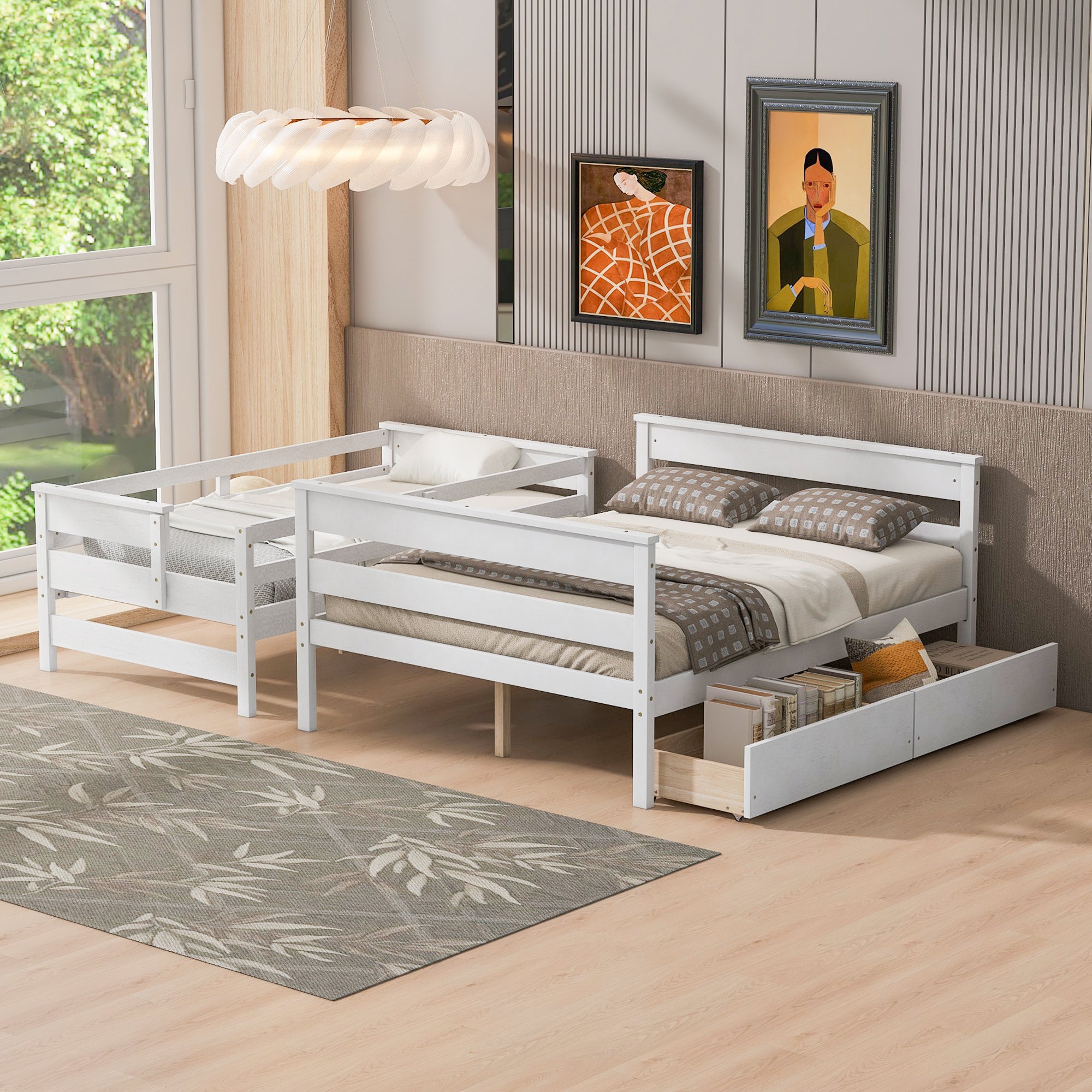 Wood Twin over Full Bunk Bed with 2 Drawers, White - Atlantic Fine Furniture Melbourne FL