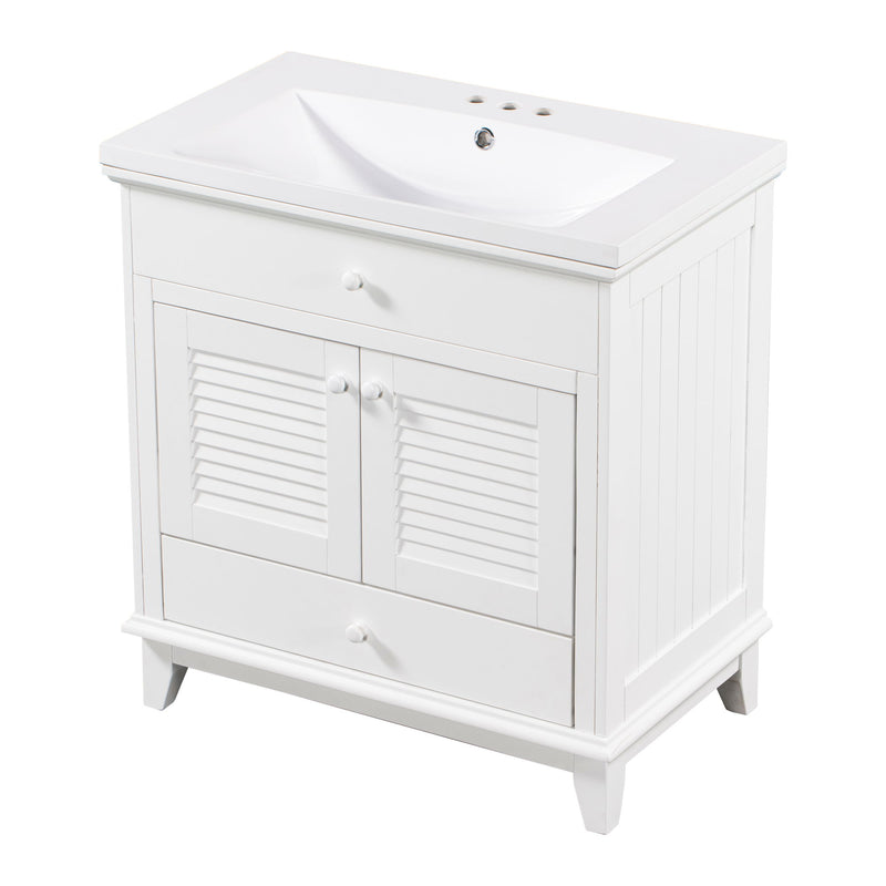 Bathroom Vanity With Sink, Bathroom Cabinet With Two Doors And One Drawer, White