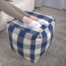 Connor - Checkered Square Pouf Ottoman And Floor Cushion - Ivory / Navy