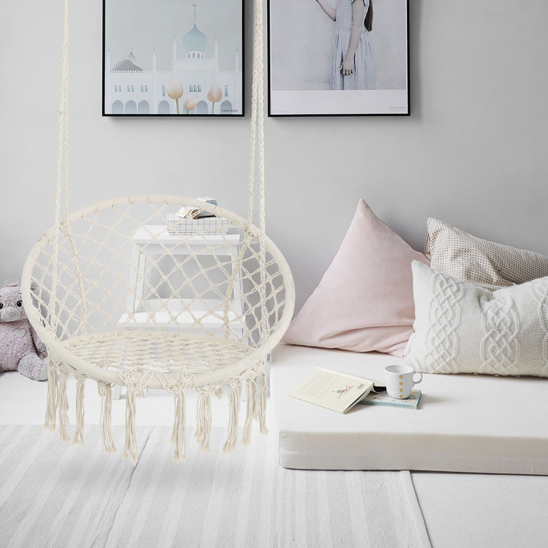 Macrame Hanging Hammock Chair, Cotton Rope Swing For Indoor And Outdoor Use