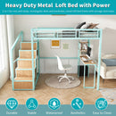 Heavy Metal Frame Full Loft Bed With Desk & Storage, 4 Cabinets, Staircase, Rack Space Saver - Green