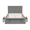 Full Size Platform Bed with Drawer on the Each Side and Shelf on the End of the Bed, Gray