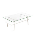 Rectangle Coffee Table, Tempered Glass Tabletop With Metal Legs, Modern Table For Living Room