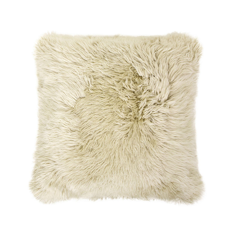 Astrid - Square New Zealand Sheepskin Accent Throw Pillow Cover With Feather Insert - Taupe / Natural