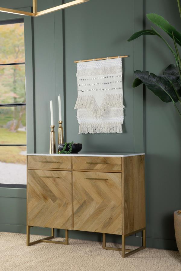 Keaton - Marble Top Herringbone Accent Cabinet