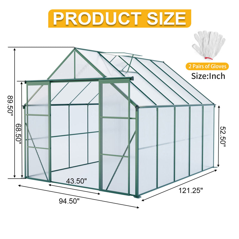 Double Door Polycarbonate Greenhouse Raised Base And Anchor Aluminum Heavy Duty Walk In Greenhouses For Outdoor Backyard In All Season