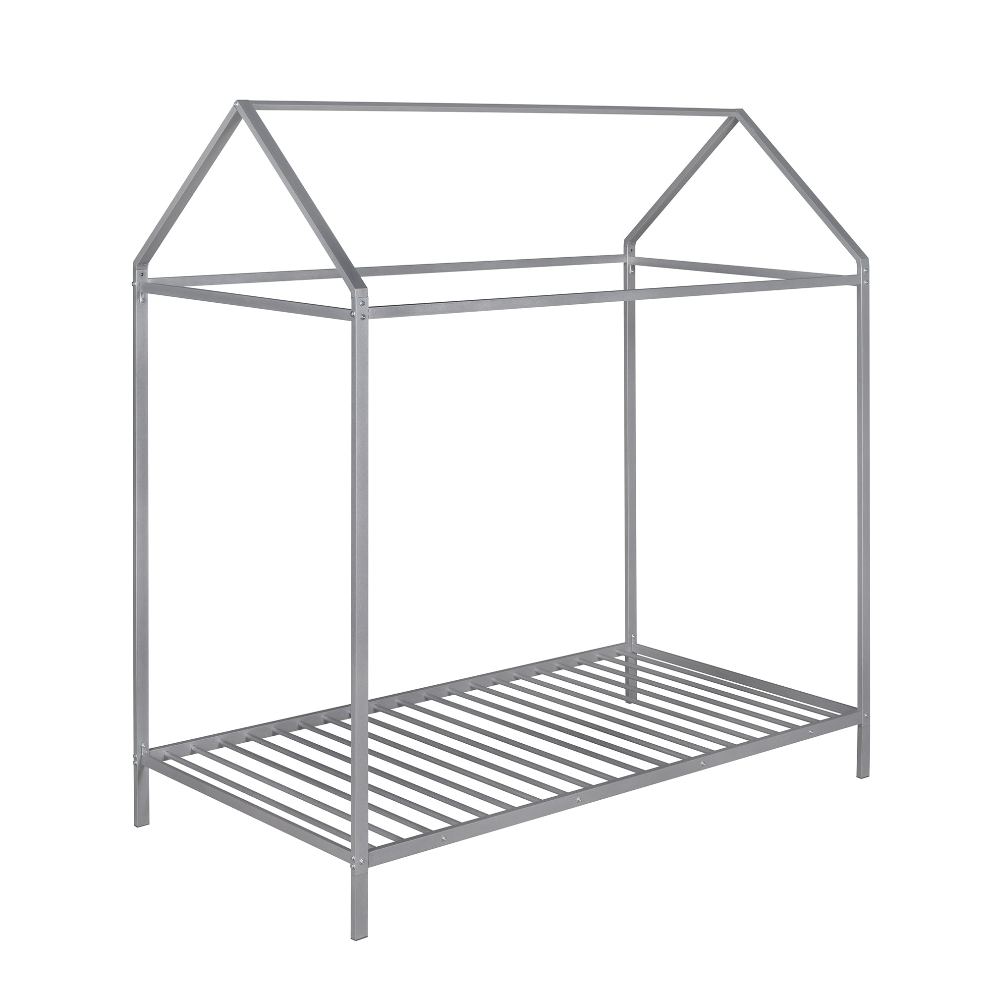 House Bed Frame Twin Size , Kids Bed Frame Metal  Platform Bed  Floor Bed for Kids Boys Girls No Box Spring Needed Silver