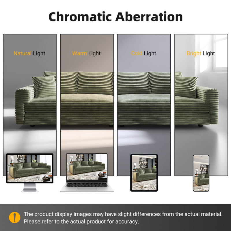 Plush Corduroy 4 Seat Sofa, Modern Comfy Upholstered Sofa Cloud Couch, Deep Seat Couches With Soft Pillows