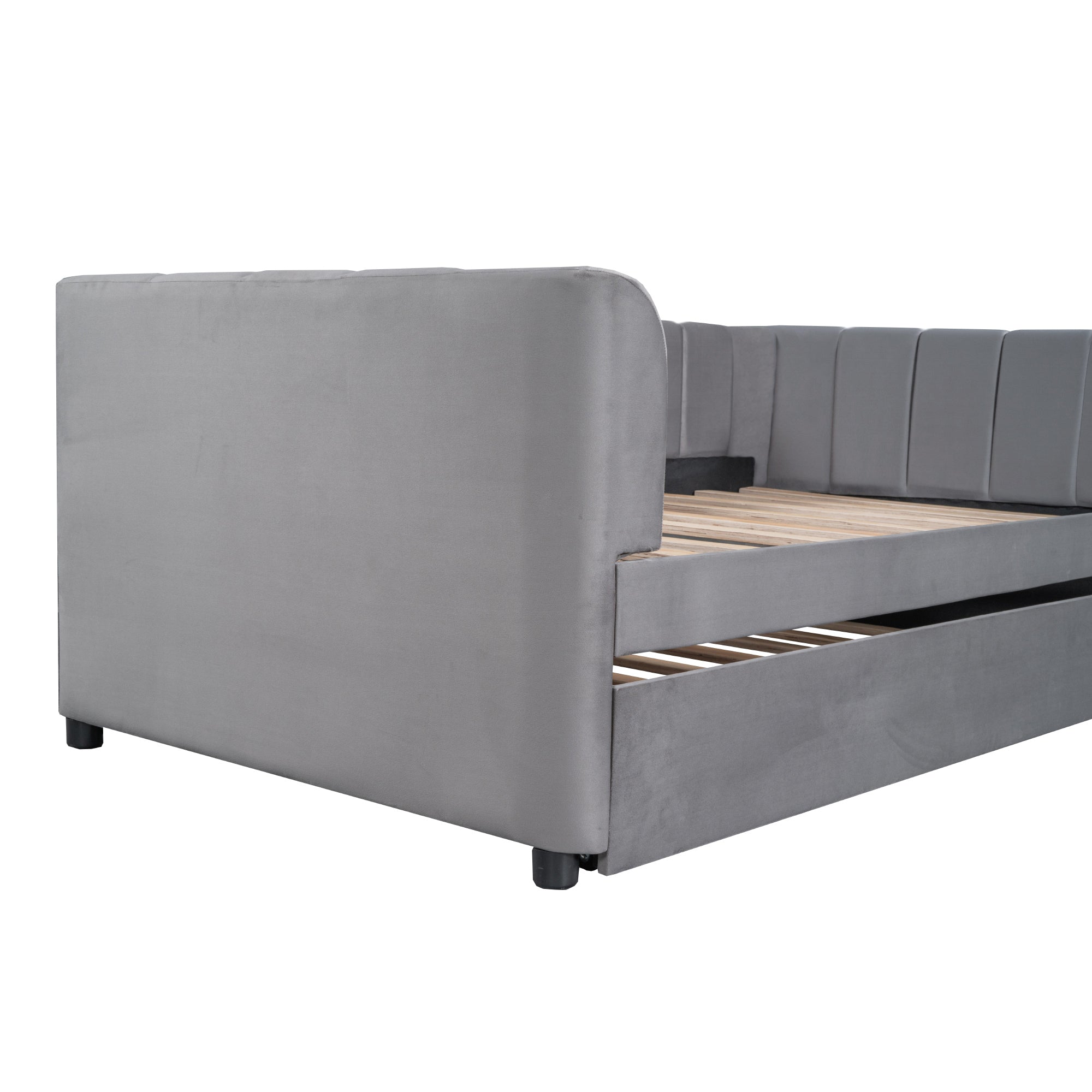 Twin Size Upholstered Daybed with Ergonomic Design Backrest and Trundle, Gray - Atlantic Fine Furniture Melbourne FL