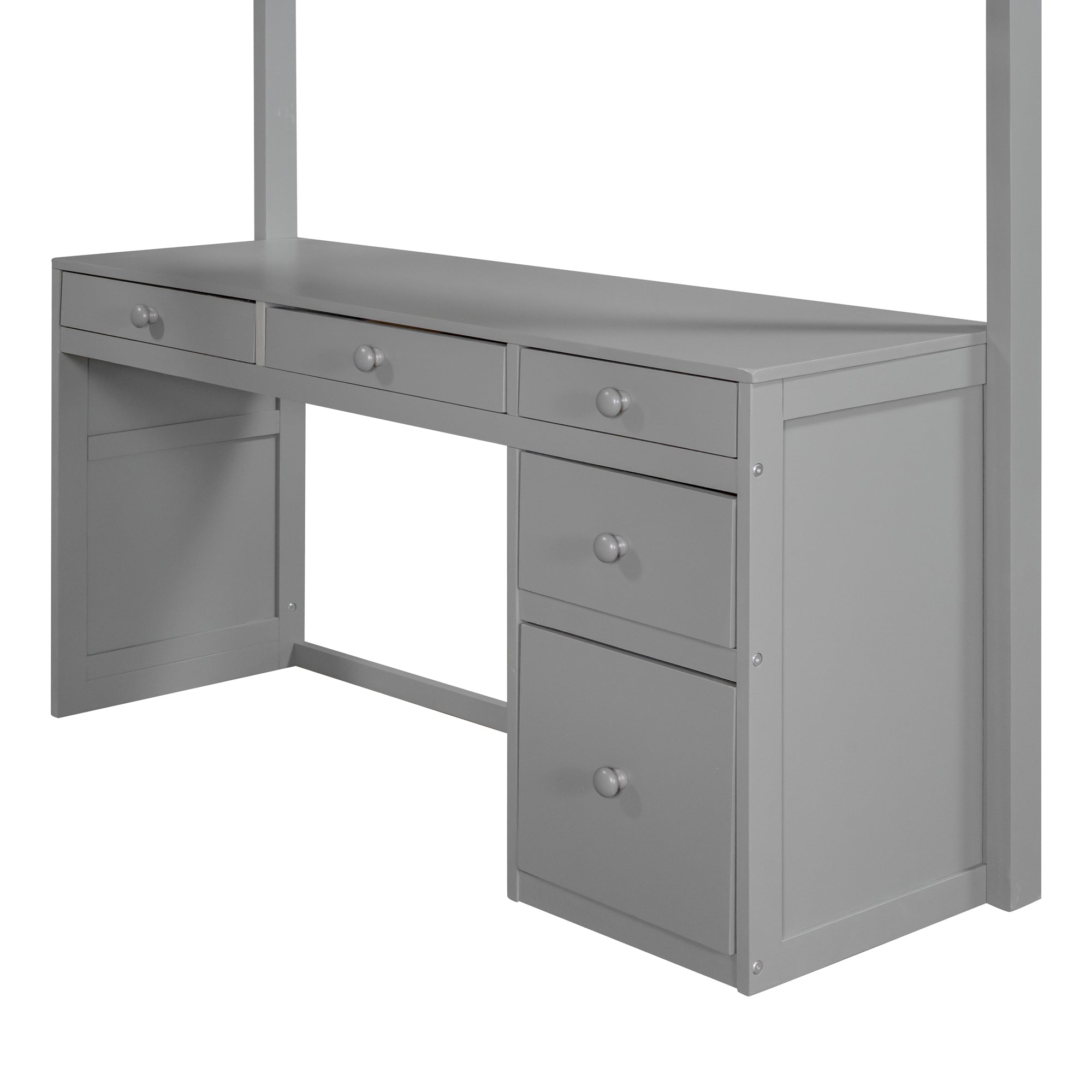 Full Size Loft Bed with Ladder, Shelves, and Desk, Gray - Atlantic Fine Furniture Melbourne FL