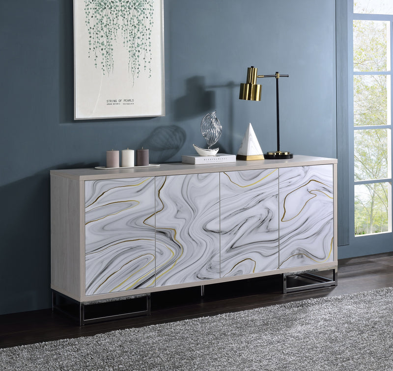 Panos - Console Cabinet - White Marcle / Chrome