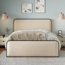 Modern Metal Bed Frame with Curved Upholstered Headboard and Footboard Bed with Under Bed Storage, Heavy Duty Metal Slats, King Size, Beige